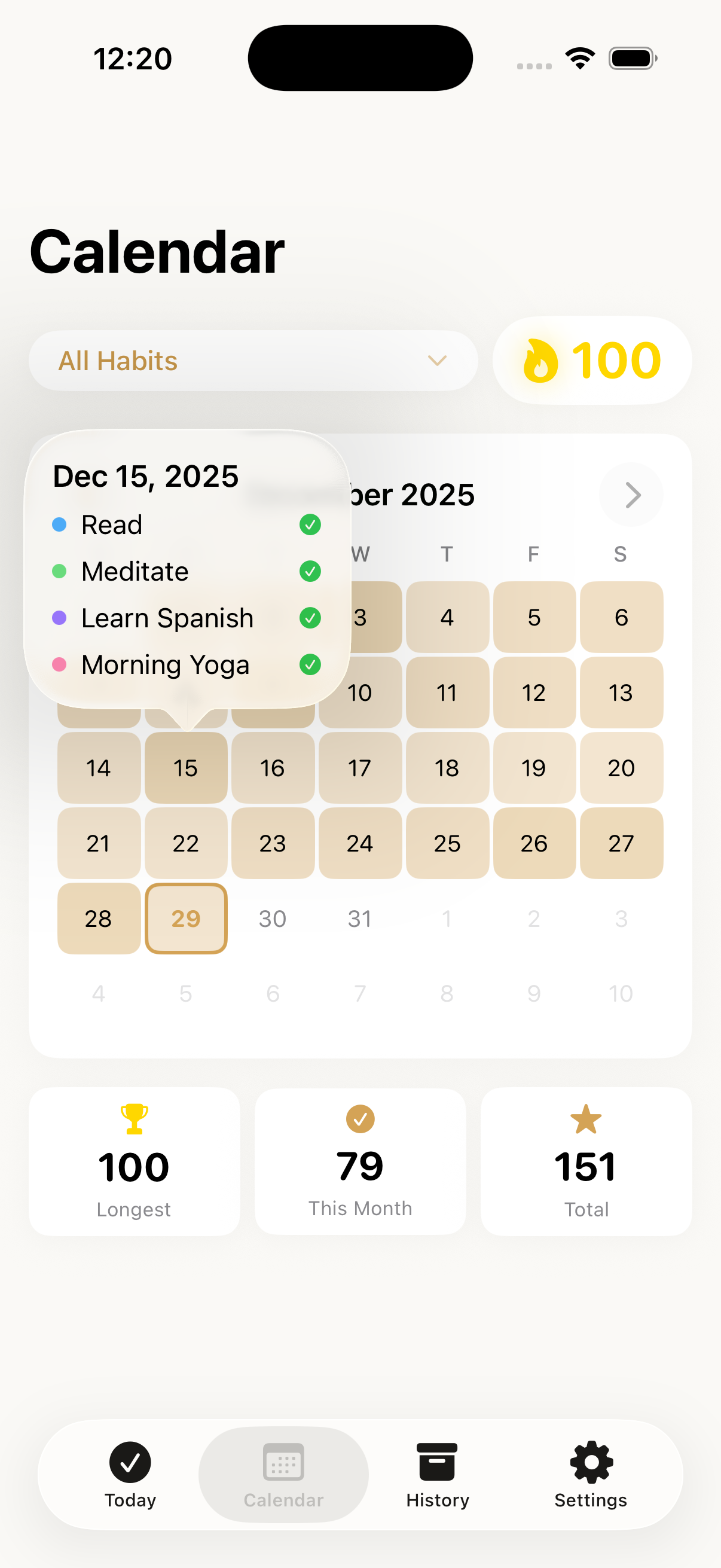 DoneDaily calendar history