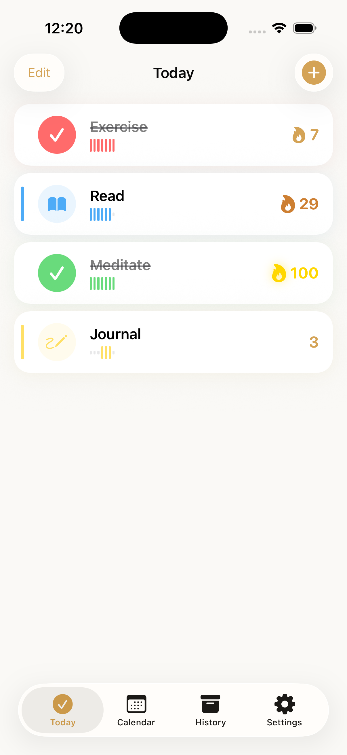 DoneDaily home screen